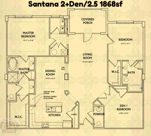 Santana 2+Den/2.5 1868sf Valencia Condo Jacksonville Beach Floorplan